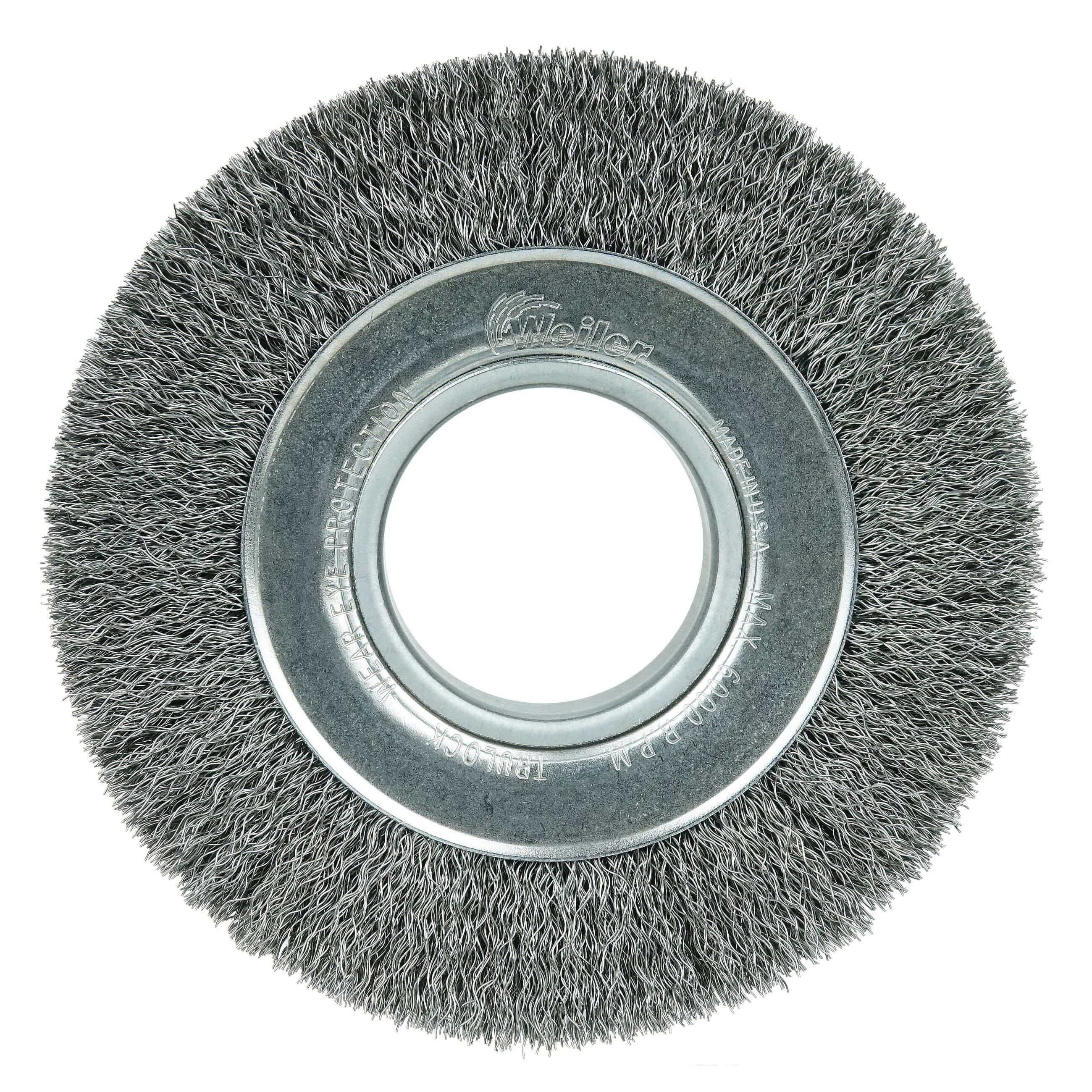 Weiler® 06070 Medium Face Wheel Brush, 6 in Dia Brush, 1 in W Face, 0.0118 in Dia Crimped Filament/Wire, 2 in Arbor Hole